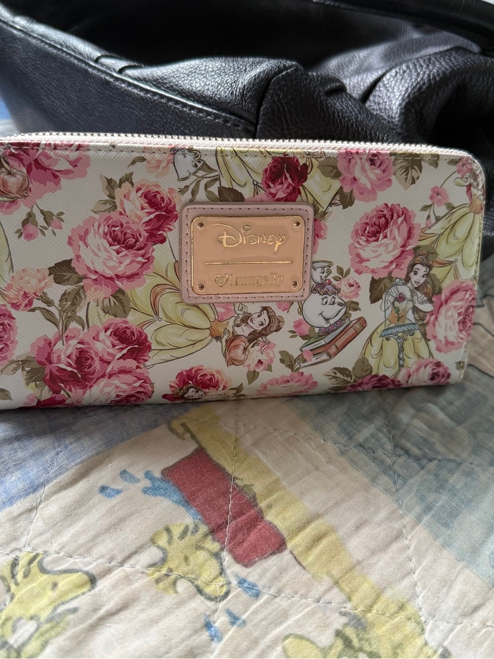 Disney Loungefly Floral Belle Zip-Around Wallet in Pink and Cream